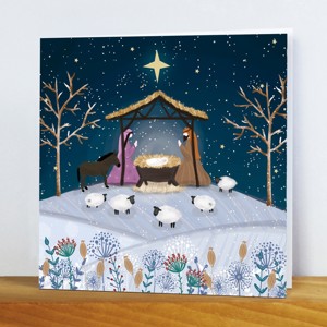 Starlit Nativity Plain Mantel