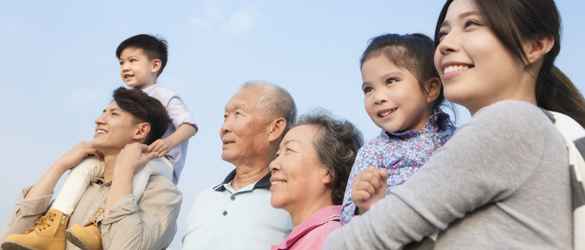 Family multigeneration looking at sky