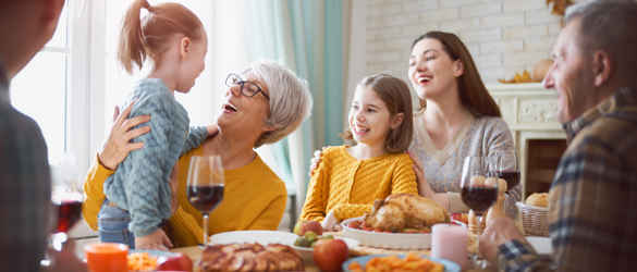 Family celebration with food