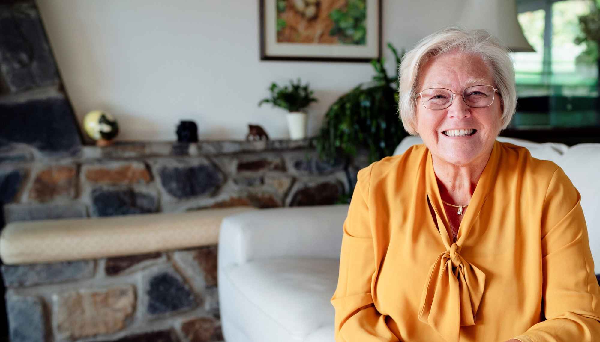 Kate smiling in lounge