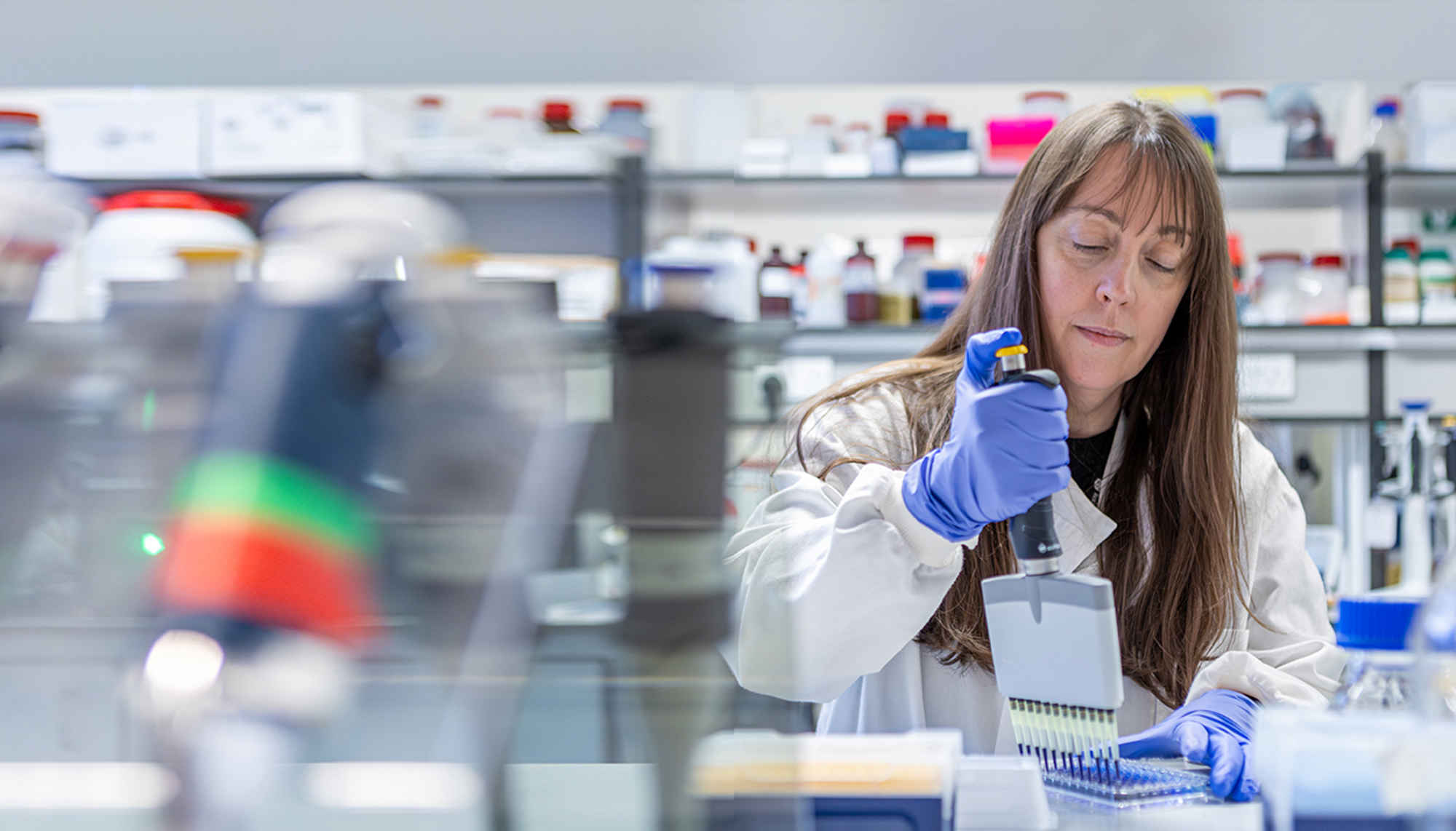 Dr Hill working in the research laboratory