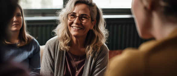 woman supporting each other, smiling